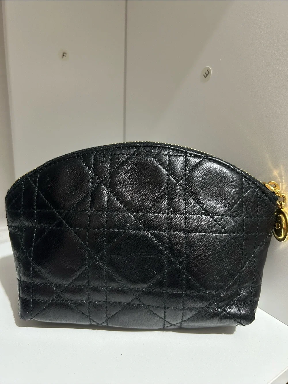 Dior Black Quilted Leather Cosmetic Pouch with Gold Hardware